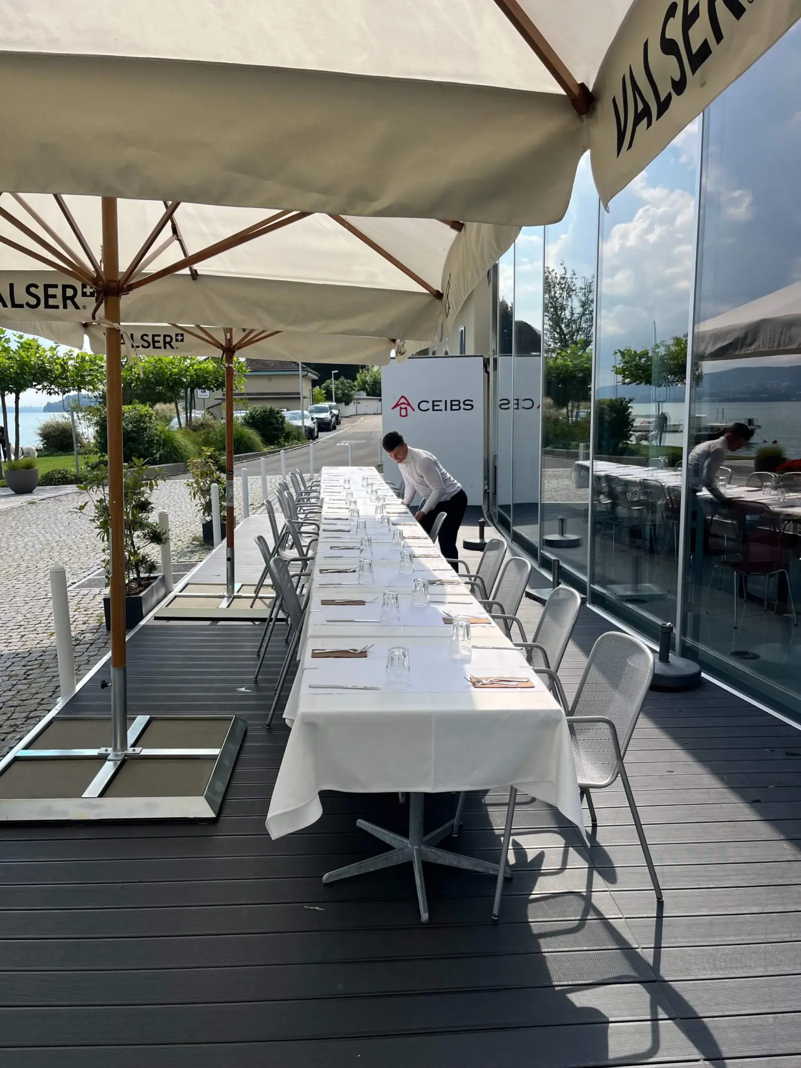 Wedding table set on the LAGO terrace by Lake Zurich